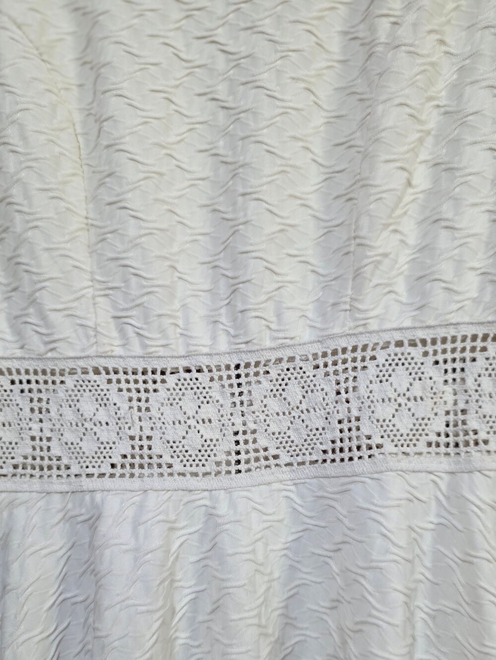 American Rag Cie Cream Textured Fit-and-Flare Dress with Crochet Waist- Size-S - Picture 2 of 4